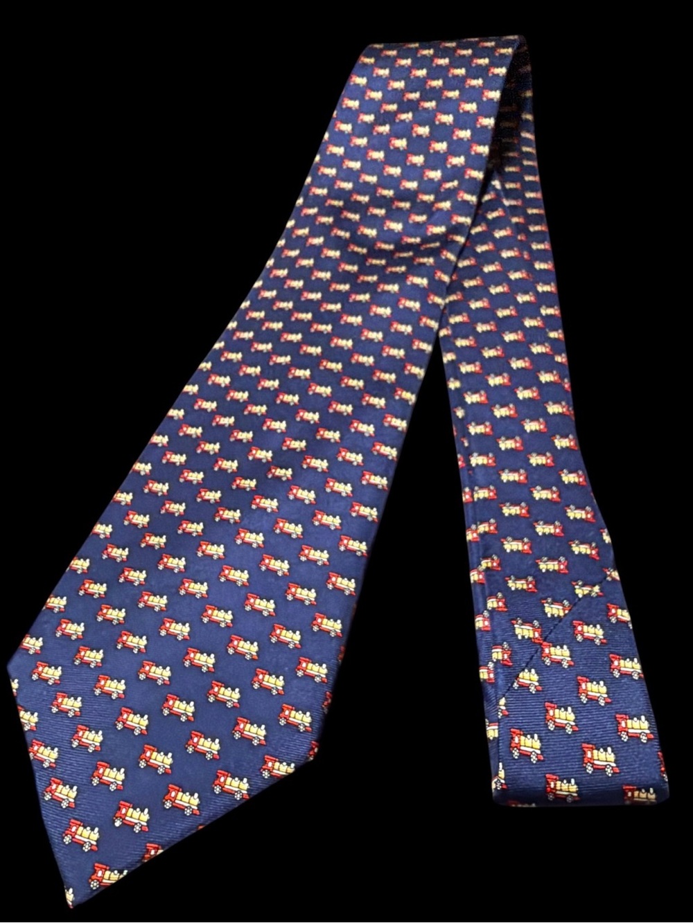 Vintage Sistina Ties Rome Blue Silk Train Motif Necktie - Made in Italy